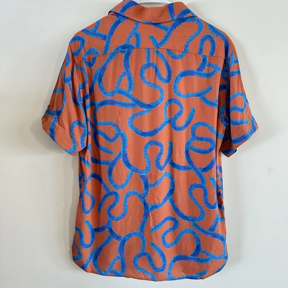 Men's Hammer Made Medium Short Sleeve Button Up Shirt Pink Snake Print Beach - Picture 3 of 8